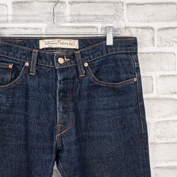 Johnson Motors Inc Men's Regid Denim Jeans indigo blue button fly sz 32x32 - Picture 9 of 9